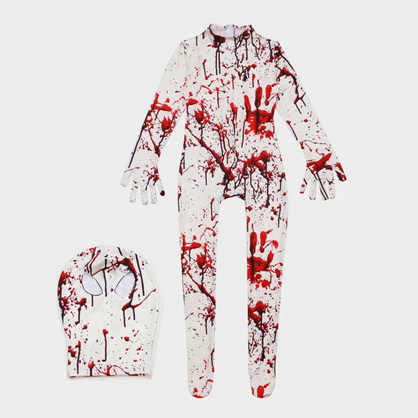 Kids Red Horror Jumpsuit Costume – Scary Halloween Mask Set