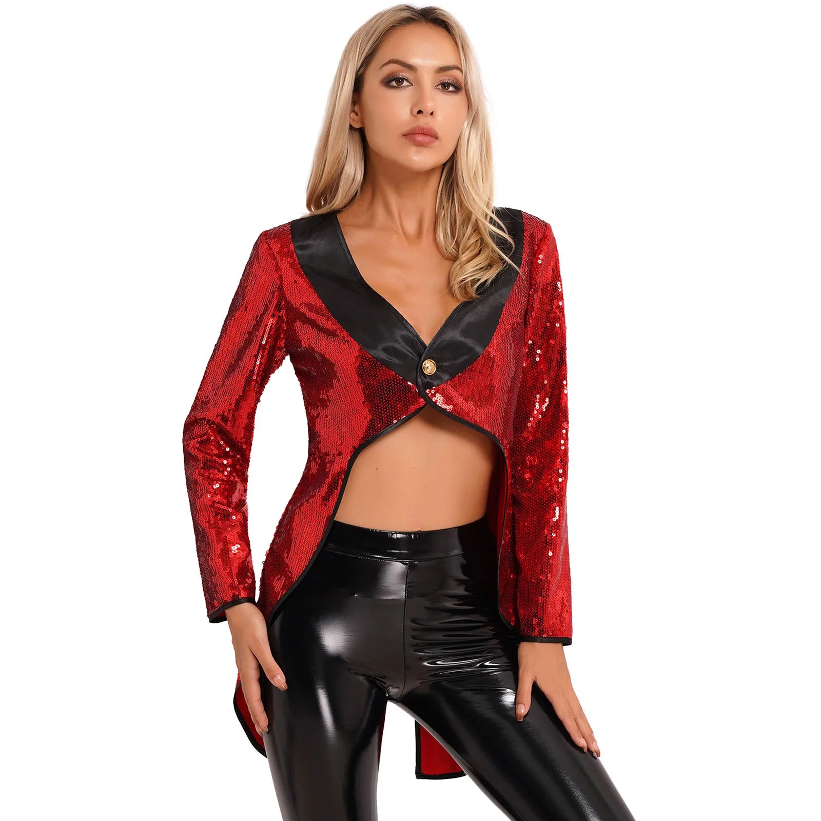 Women's Magician Costume Set Halloween Costume Sleeve One-Button Patchwork Sequin Tailcoat - Silver / M