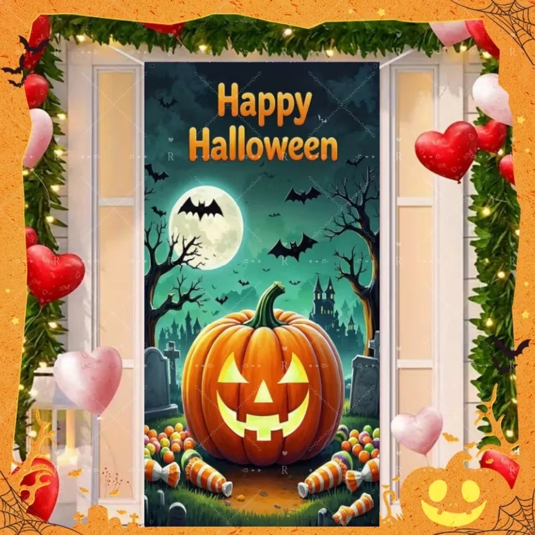 Happy Halloween Decor Door Cover Banner Horror Night Castle Bat Ghost Pumpkin - product image 23