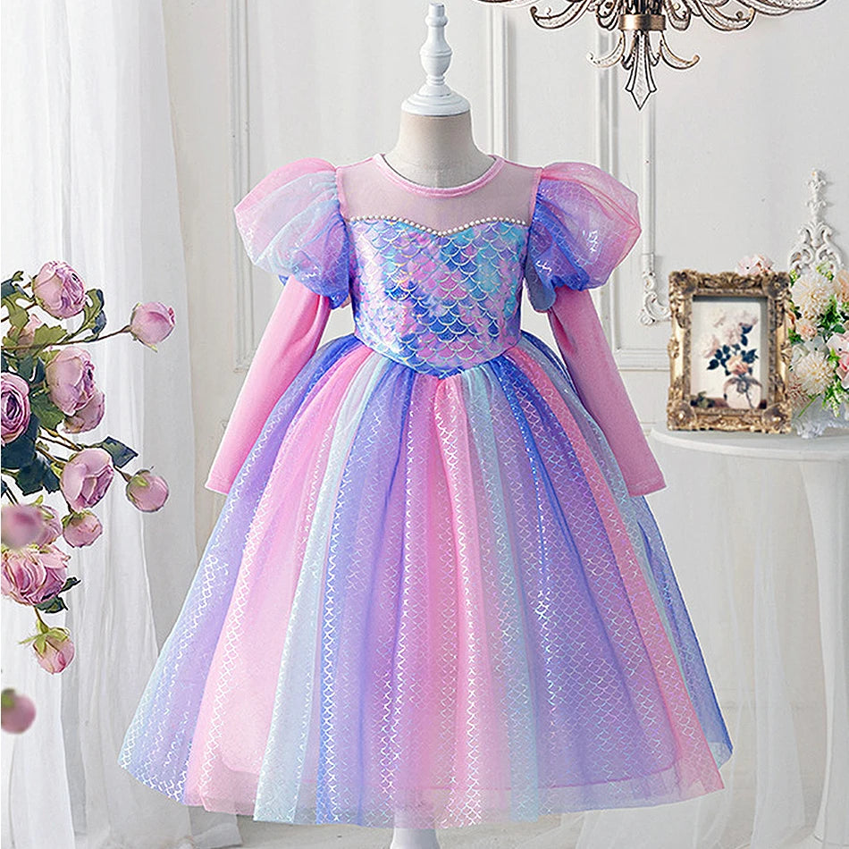 Girls Long-Sleeve Mermaid Princess Costume Dress