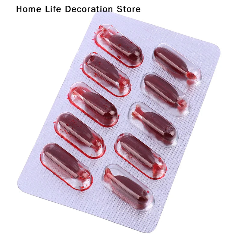【H】10Pcs Fake Blood Pill Vampire Toy Capsules Horror Funny Toy Halloween Party Cosplay Prank Toy - product image 3