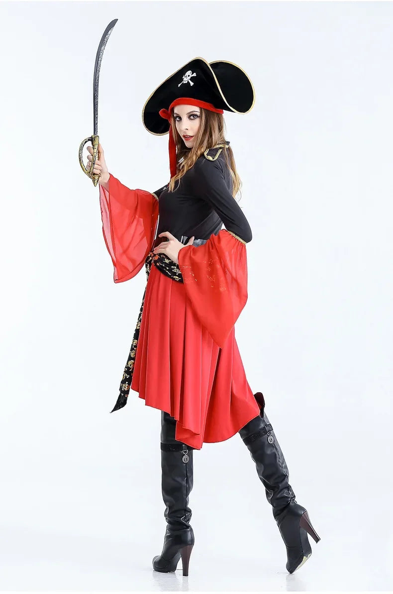 Female Caribbean Pirates Captain Costume Suit Gothic Jack Woman Fancy Dress Role