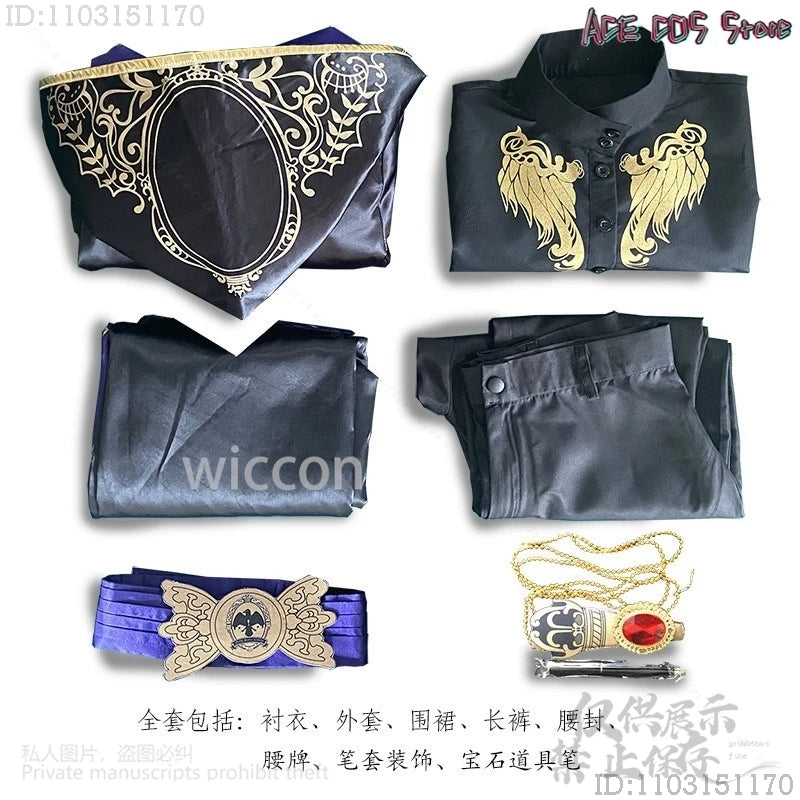Anime Twisted Wonderland Costume Riddle Black Fancy Cloak Uniform Pants Headwear for - headwear / One Size