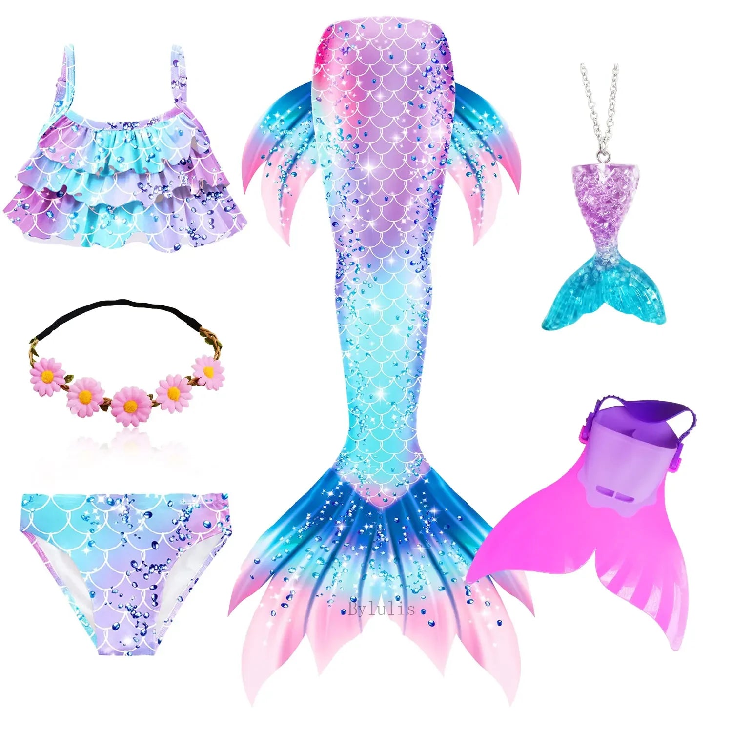 Mermaid Princess-Inspired Tail Memaid Swimsuit Bikini Bathing Suit Costume Girls Can