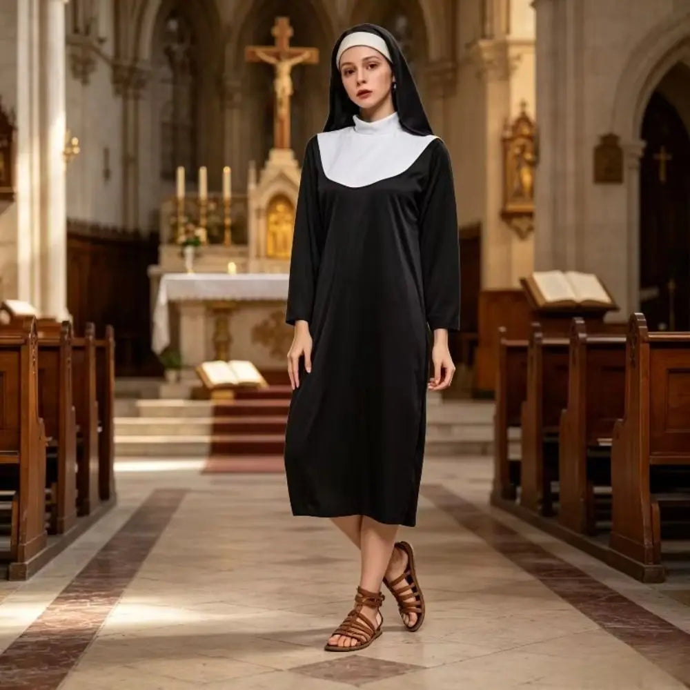 Black Nun Costume – Full-Length Halloween Dress, Styles A & B