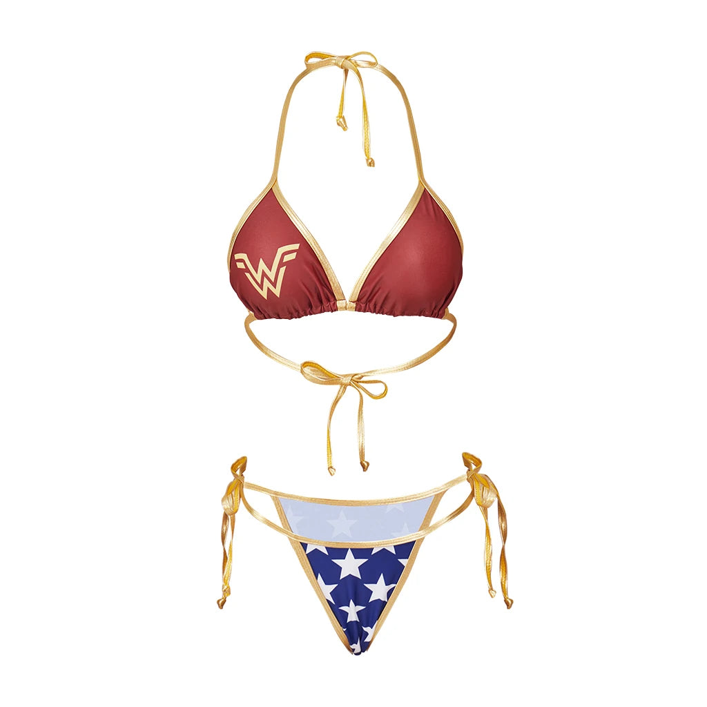 Women's Superhero Movie Wonder Sexy Halter Neck Lace Bikinis Costume - alternate view 7