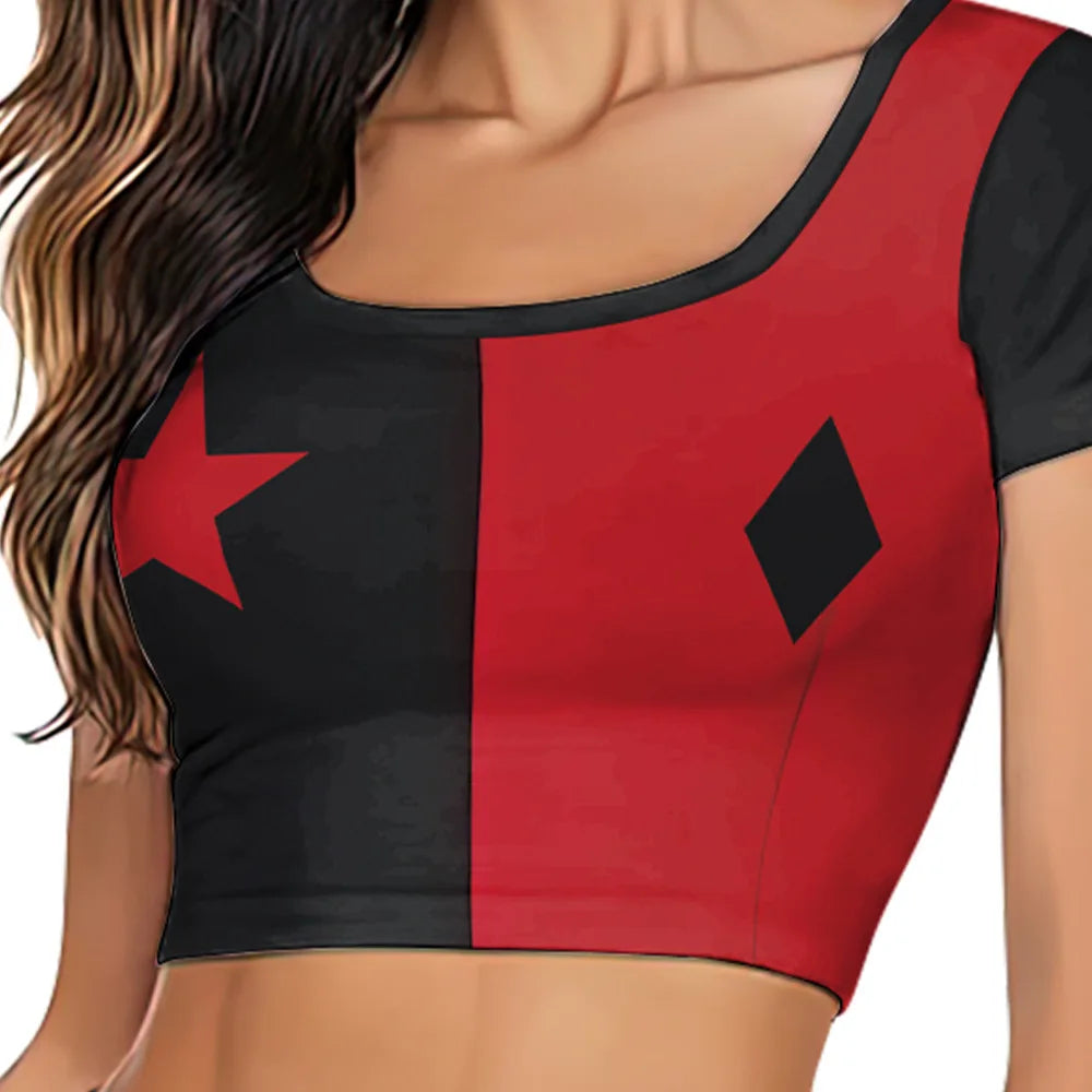 Color Cosplayer Women's Clown & Superhero Costume – Printed Top and Skirt