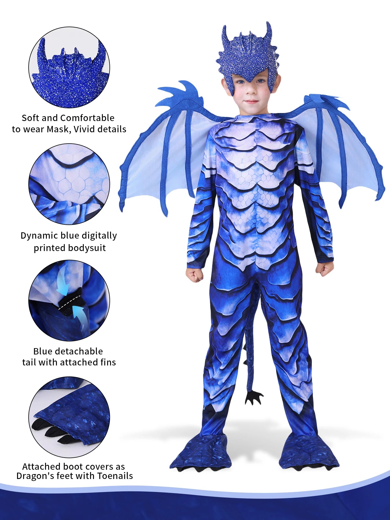 The Frost Blue Dragon Knight Jumpsuit For Kids, Halloween Carnival Theme Party Costume