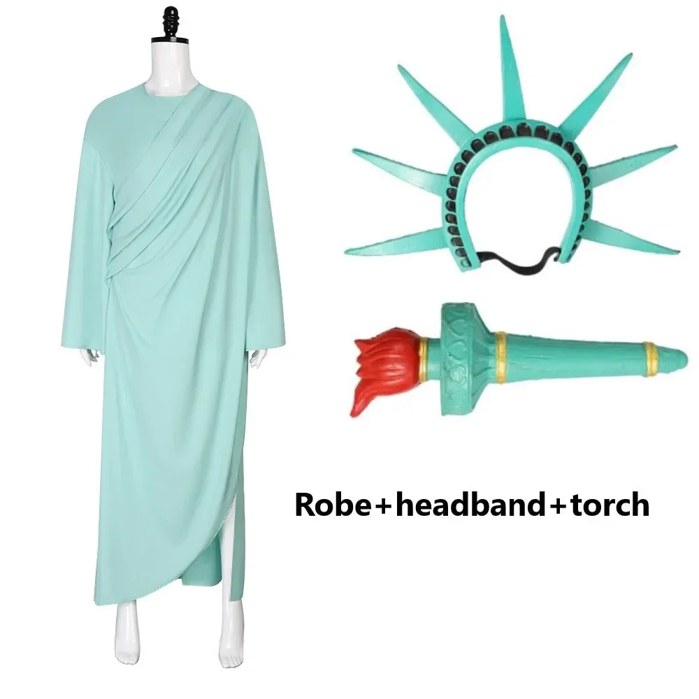 Women's Statue of Liberty Costume – Green Robe & Headpiece Options