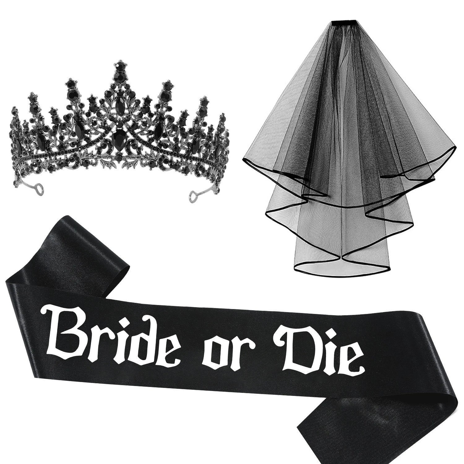 Bride Bachelorette Party Decoration Set Bride Crown Veil Sash for Black - product image 8