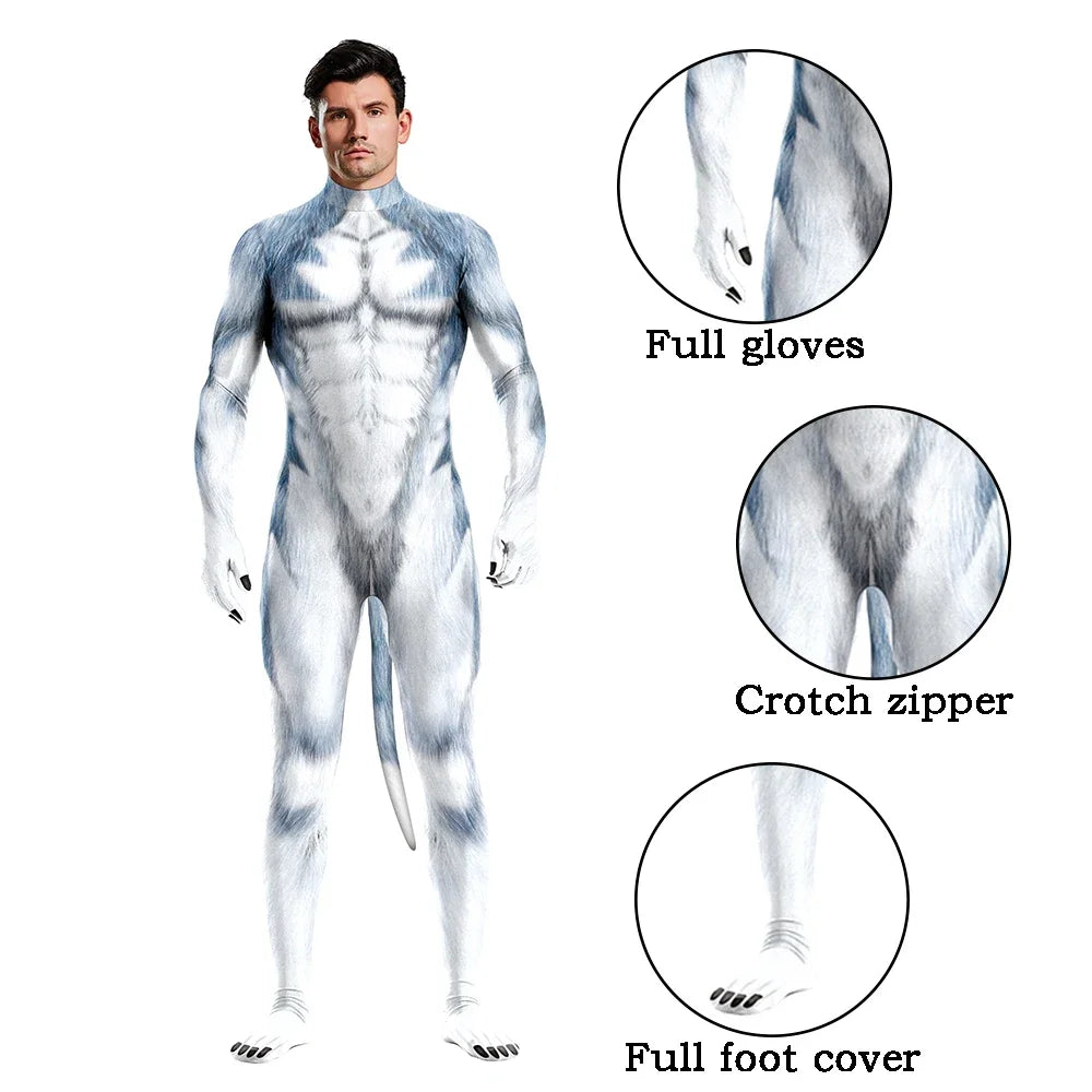 Full Cover Elastic Zentai Pet Suit Jumpsuit Print Catsuit Bodysuits Tail Purim Pet - 1014 / XXL