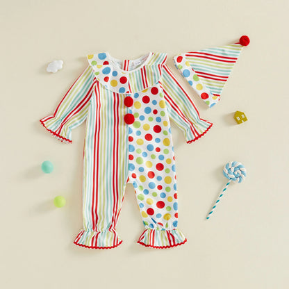 Toddler Baby Clown Costume Stripe Dot Print Sleeve Jumpsuit with Hat Baby Boy Halloween - Ivory / 3T（户外运动）