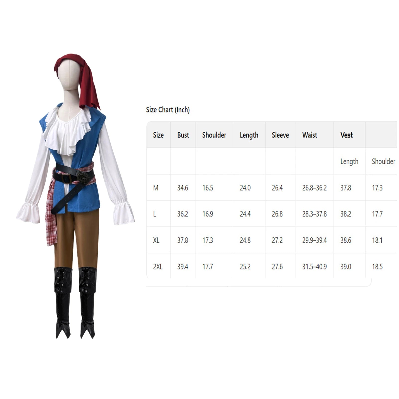 Men's Women Pirate Captain Cosplay Costume Medieval Viking Pirate Uniforms Shirts Pants with Belts Halloween - product image 3