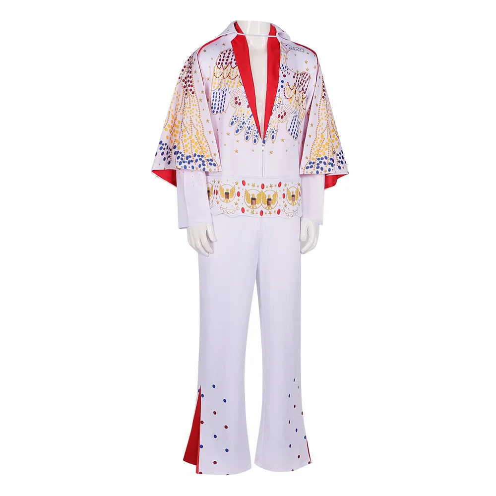 Elvises Costume Anime Presleleying Rocker Performance Uniform Halloween Outfits Set for - 3pcs / M