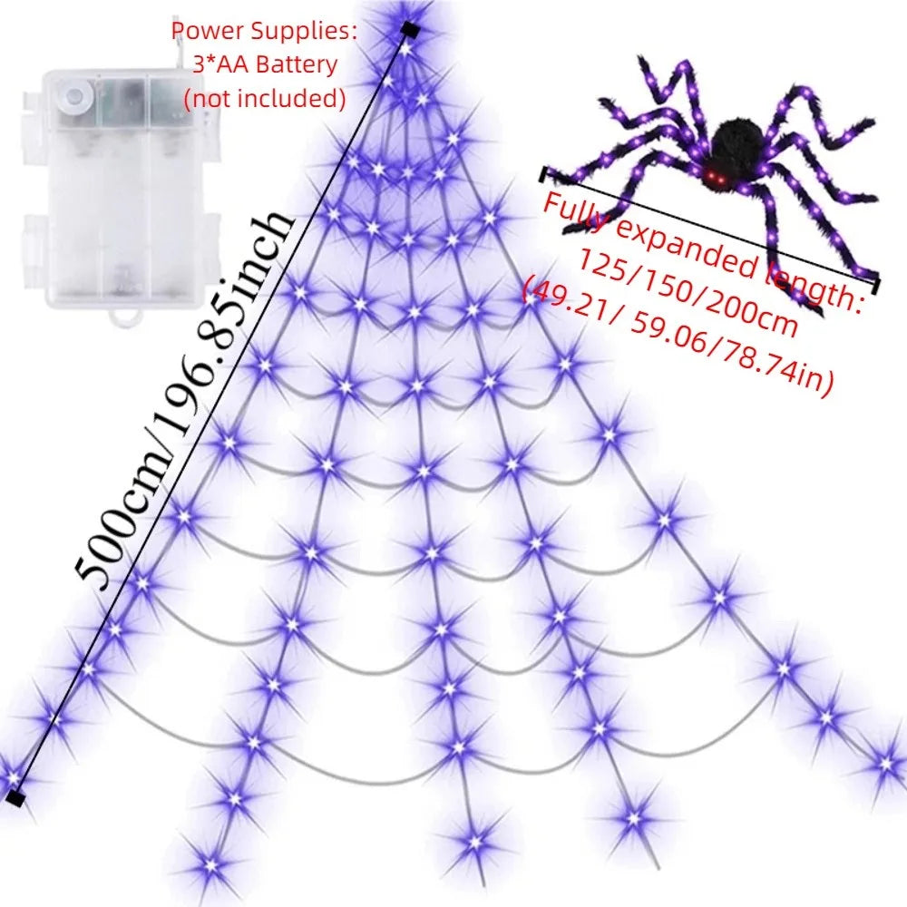 8 Modes Halloween Spider Web Lights Waterproof 250 LEDs LED Spider Net 16.4 Ft Big Scary Giant Spider Party