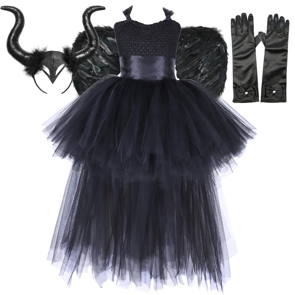 Kids' Dark Witch for Girls Black Devil Angel Fancy Trailing Dress with Costume - alternate view 2