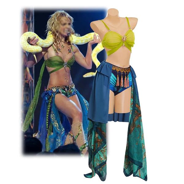 Women's Pop Star Snake Halloween Costume Set – Blue