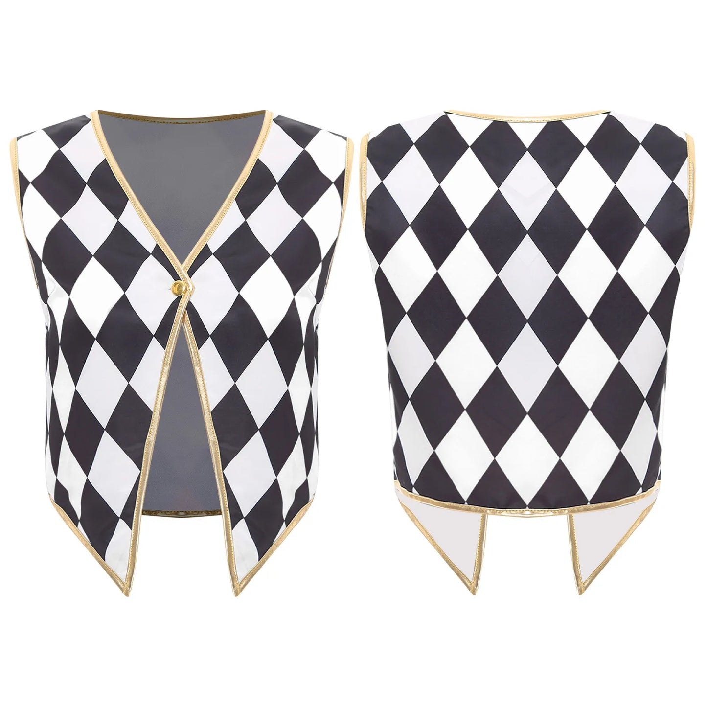Unisex Halloween Circus Clown Ringmaster Sleeveless Vest Checkerboard Plaid Waistcoat - Red Black / M