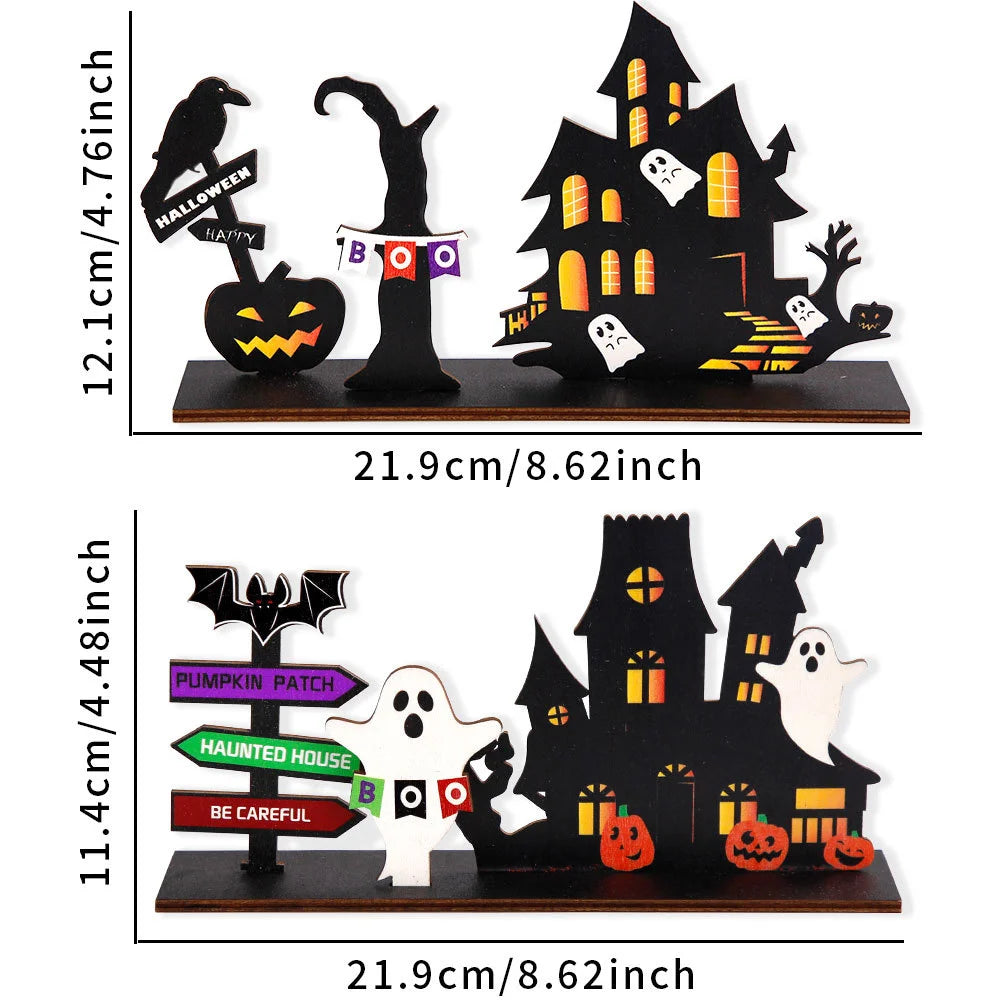 Halloween desktop decoration, haunted house pumpkin wooden center logo, eerie - product image 2