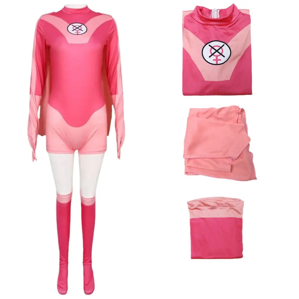 Women's Atom Eve-Inspired Superhero Costume – Pink Jumpsuit & Cape