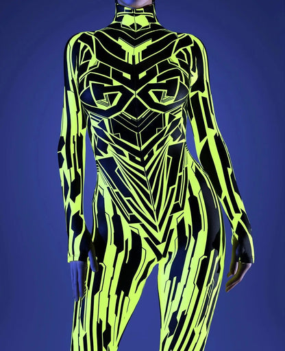 Women's 3D Abstract Print Full Body Jumpsuit Sexy Skinny High Neck Zentai Costume - alternate view 13