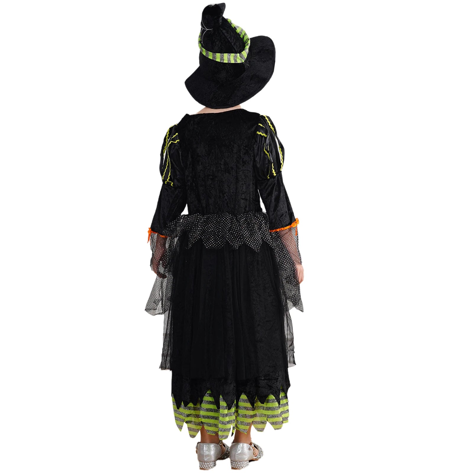 Girls Witch Dress Long Sleeve Shiny Sequin Mesh Sorceress Dresses with Hat Halloween Theme Party Cosplay - product image 3
