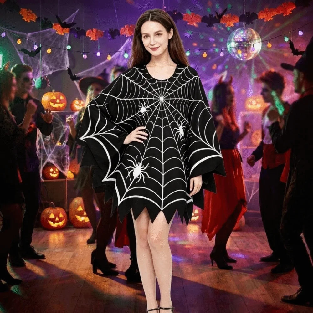 Halloween Cape Scary Halloween Spider Web Cloak Creepy Black Shawl Poncho Cape Ghost - View 3