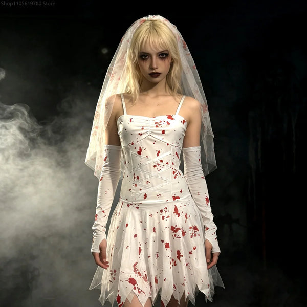 Horror Gothic Ghost Bride Bloody Dress Vintage Dark Style Fashion Outfit Ideal For Cosplay Carnival Halloween - product image 1