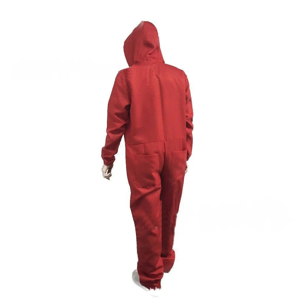 Women's Clown Red Paper Mache House Jumpsuit Suit Ethnic Halloween Costume - S / Latex mask