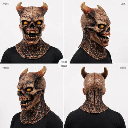 Scary Halloween Demon Mask with Horns Latex Evil Skull Face Costume Prop Creepy Monster - View 3