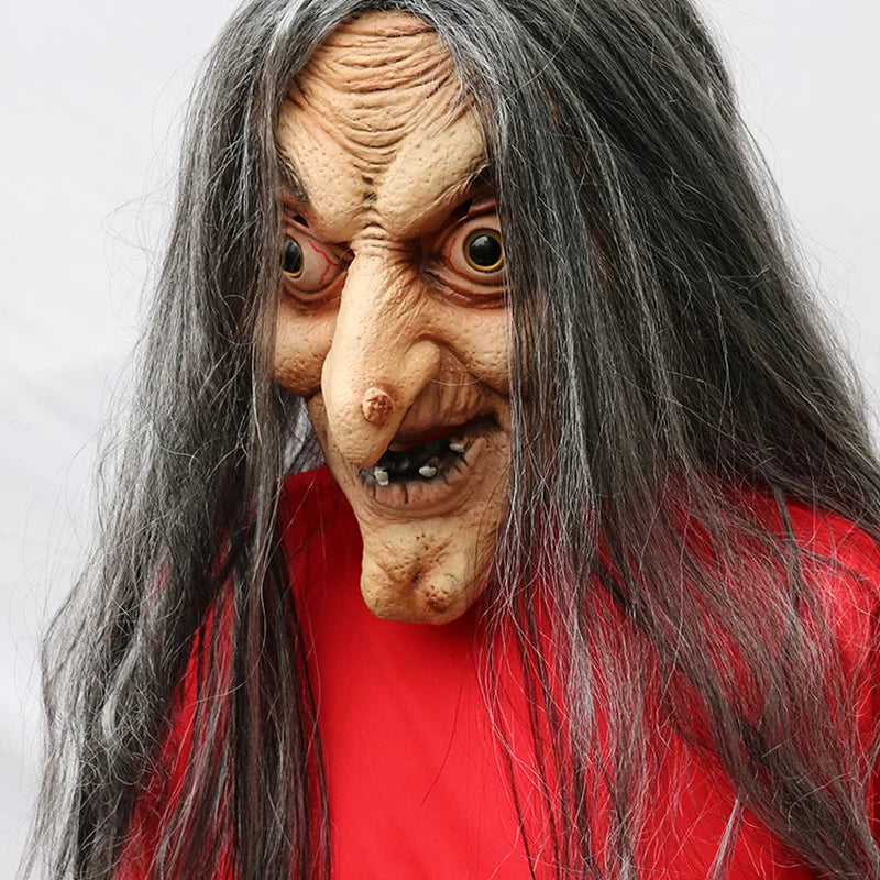 Scary Old Witch Mask Latex with Hair Halloween Wig Grimace Costume - product image 3