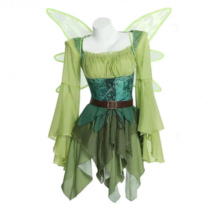 Women's Vintage Green Forest Elf Costume Halloween Elf Cosplay Dress Medieval Woodland Fairy Themed Outfit - product image 1
