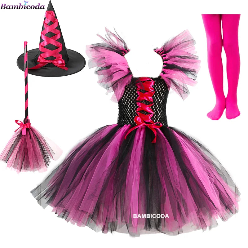 Kids' Witch Tutu Knee Hat Broom Pantyhose Costume - alternate view 26