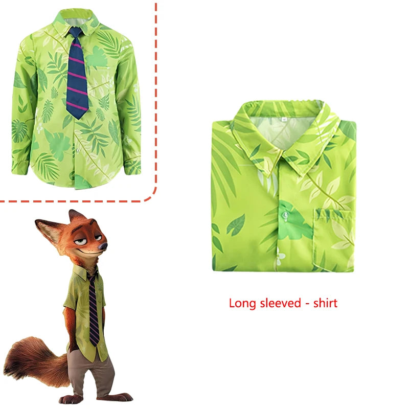 Clever Fox Character Cosplay Costumes Animated Animal City Cosplay Summer Shirt Tie Nick