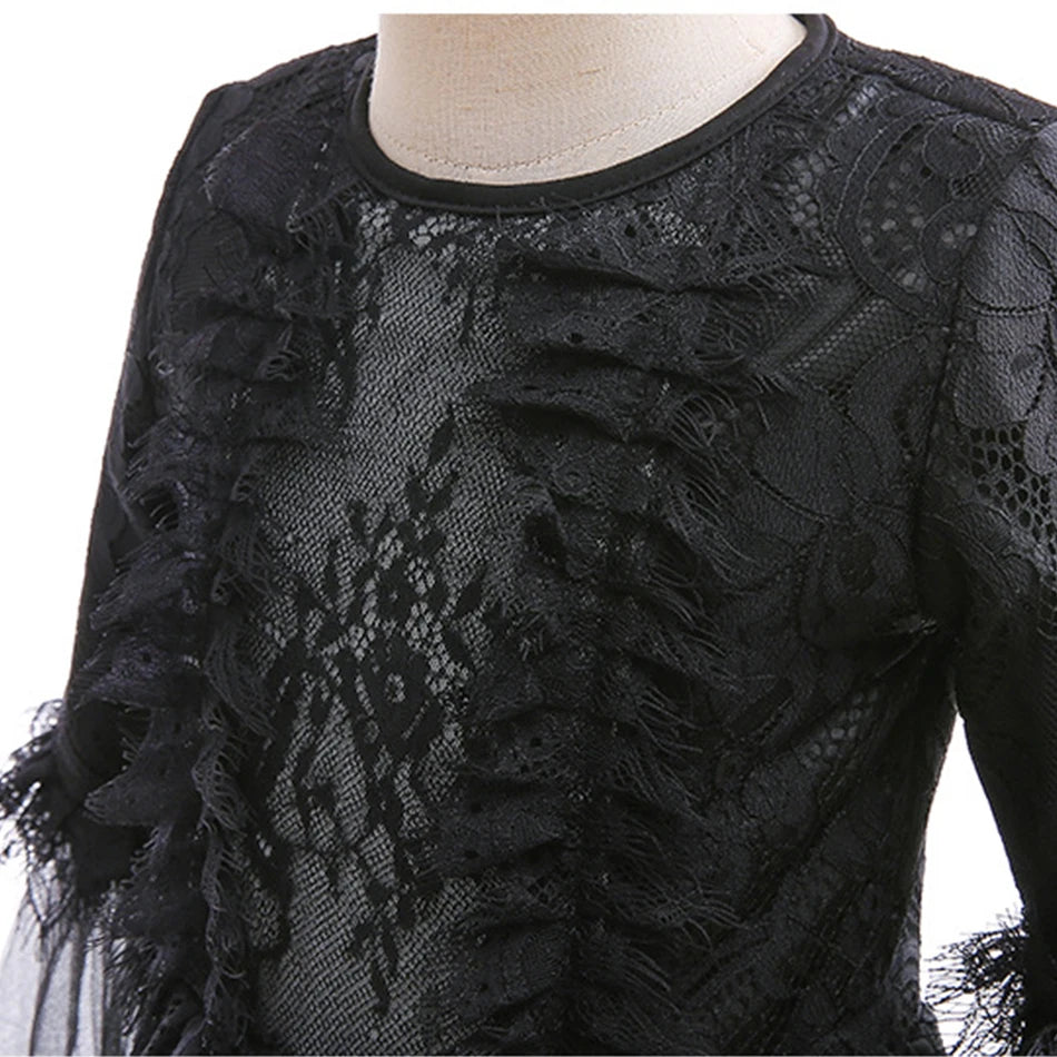 Halloween Dress For Girls Evil Witch Cosplay Costumes Children Lace Ruffles Floor Length Outfits Kids - product image 5