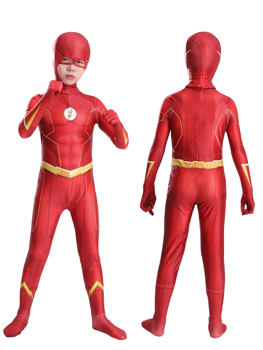 Superhero Barry Allen Cosplay Jumpsuit and Mask Costume Halloween Carnival Party Bodysuit Outfits Stage Performance Adults Kids
