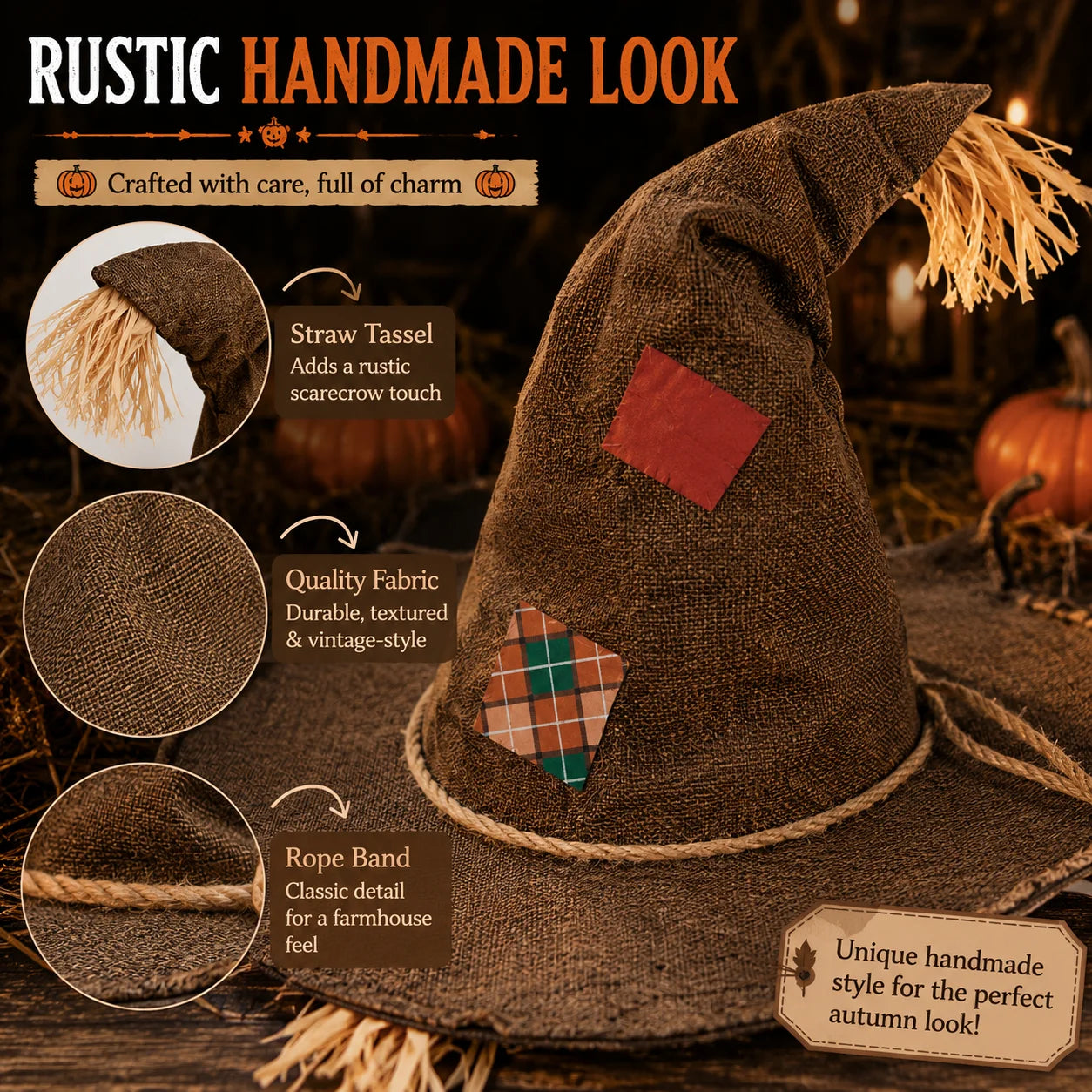 Halloween Witch Hat for Women, Pumpkin Patch Costume Accessory for Fall Festival - product image 4