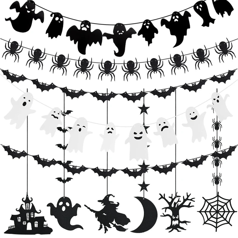 1set Halloween Decoration Banner Bunting Scary Spider Ghost Bat Hanging - product image 1