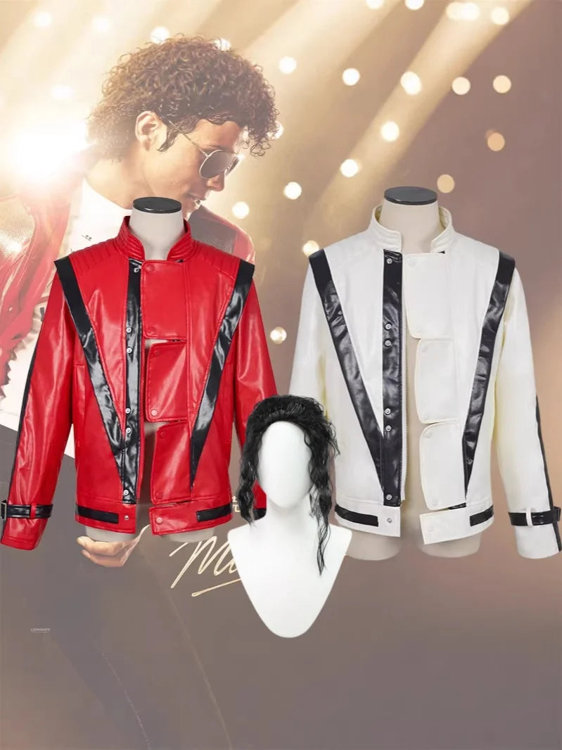 Thrilling Halloween Night Michael Costume - red leather jacket - retro 80s singer