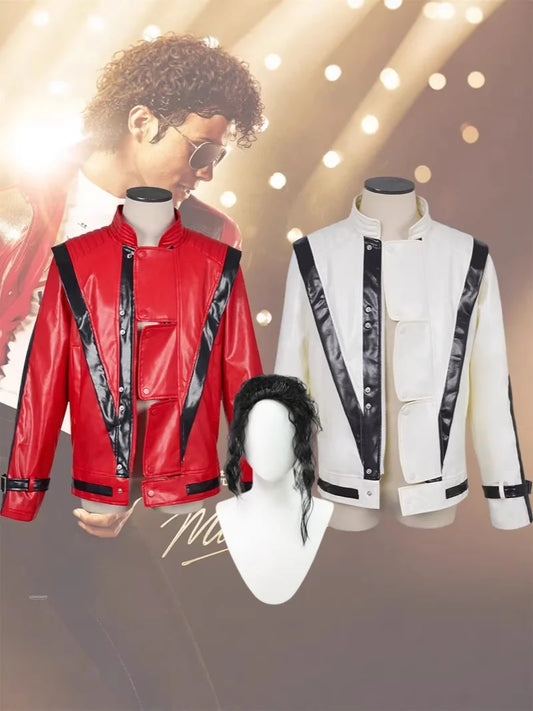Thrilling Night Michael , red leather jacket, retro 80s singer Costume