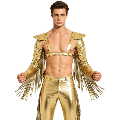 Men's Holographic Glossy Shoulder Armor Tops Fly Sleeve Jacket Tailcoat Costume - alternate view 11