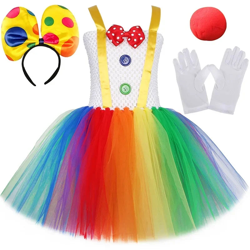 Circus Clown Costume for Girls Dresses Naughty Joker Costume Halloween Costume for Kids - 1 Set / 10T