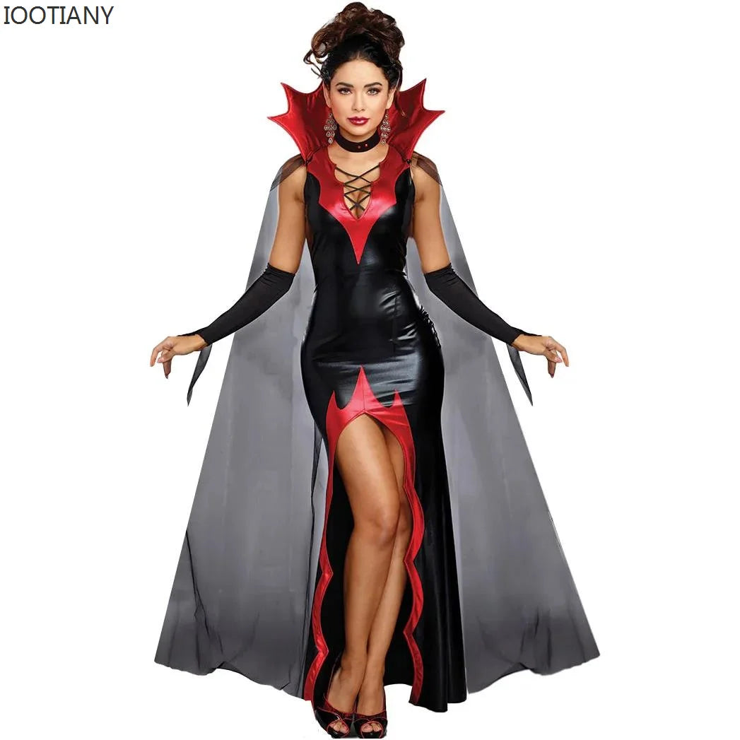 Women's Halloween Carnival Costume Witch Vampire Dress Patent Leather Prom Demon Vampire Girl Devil Costume - product image 5