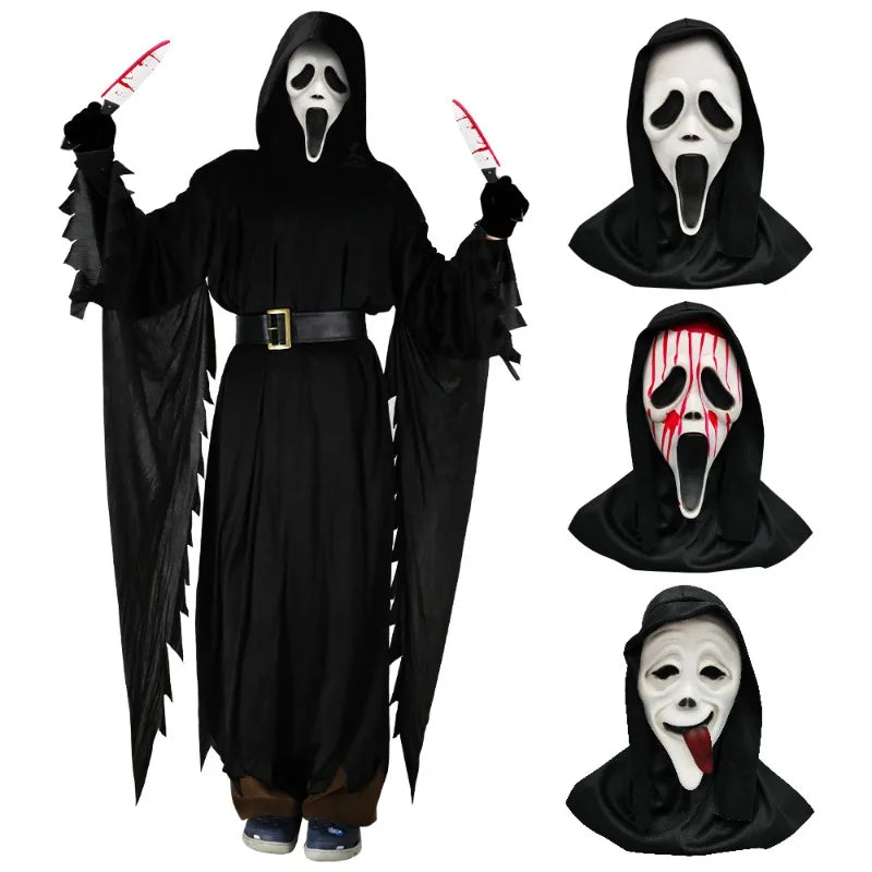 Grim Reaper Ghost Costume – Black Hooded Cloak & Mask