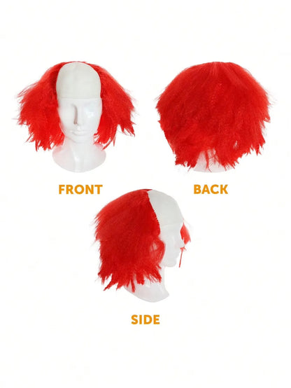 1pc Terrifying Bald Clown Red Wig Halloween Clown Style Wig Halloween Night Scary Prop - View 4