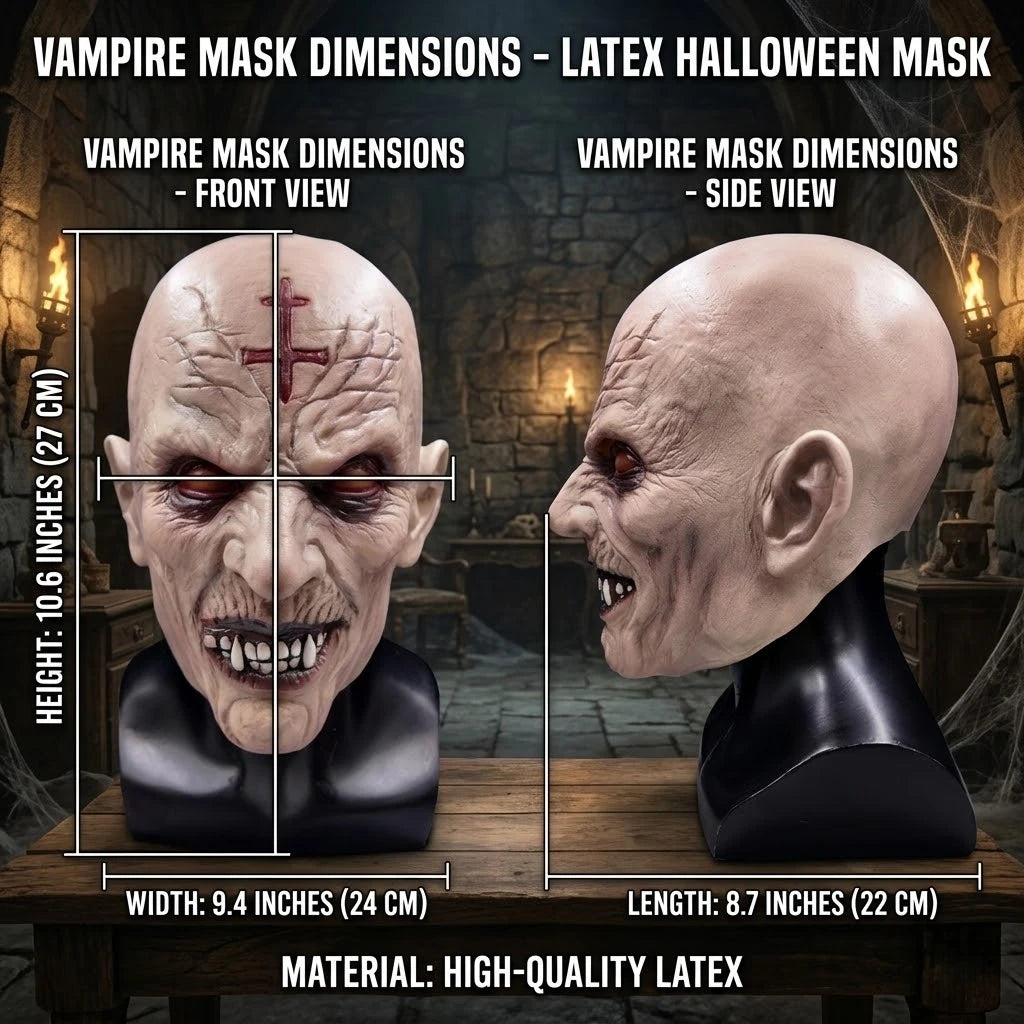Realistic Vampire Duke Latex Mask Full Head Horror Red Eyes Fangs Halloween Cosplay Costume Party Prop