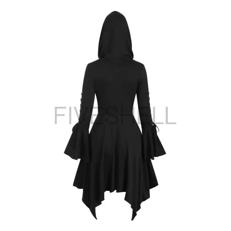 Women's Medieval Autumn Gothic Lace Vintage Renaissance Hooded Long Costume - alternate view 8