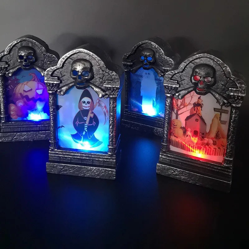 10pcs LED Light Up Graveyard Tombstones Headstone Skull Lamp Home Halloween Decor Party Supplies - product image 2