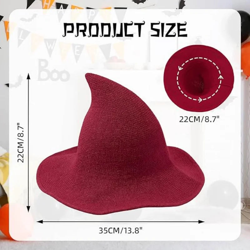 Women's Witch Hat for Halloween Wool Hats Wide Brim Spire Knitted Cap Party and Daily - product image 2