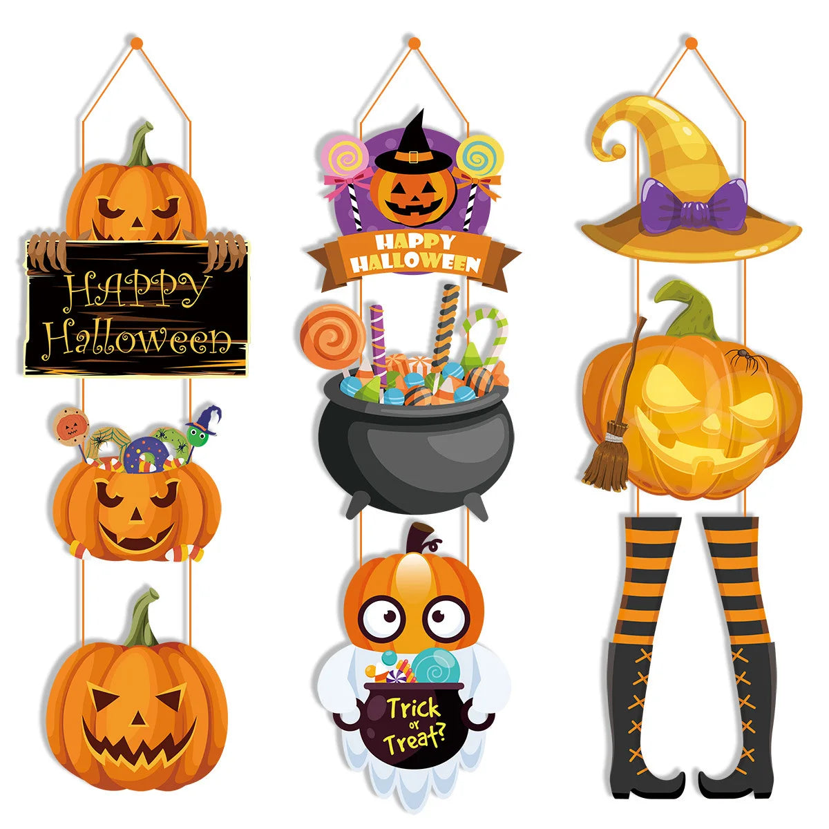 Pumpkin Witch Hat & Ghost Hanging Halloween Door Decoration - product image 3